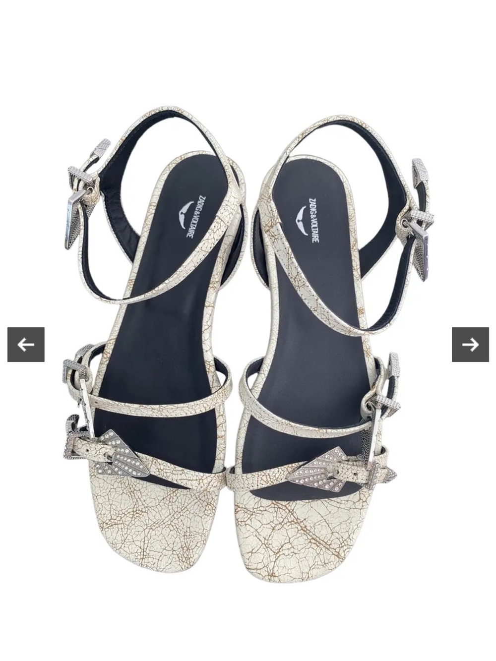 Zadig & Voltaire Cracked Metallic Ivory Strappy Sandals